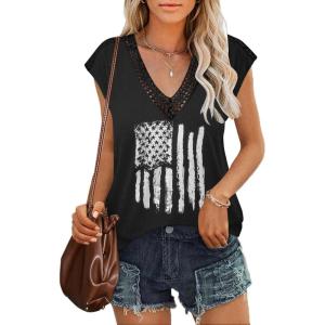 Zeagoo Women’s Summer Casual V Neck Cap Sleeve Tank Tops Guipure Lace Shirt Blouse(Kt187)