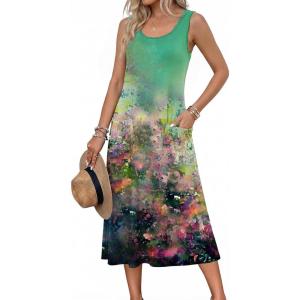 Zeagoo Womens Summer Midi Dresses 2026 Casual Sleeveless Tank Sundresses A Line Crewneck Beach Vacation Dress with Pockets(Oil Painting-cx322)