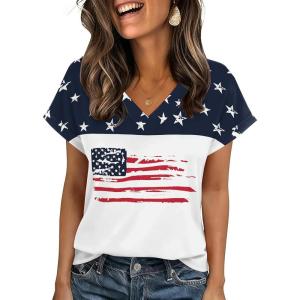 Zeagoo Womens Summer Tops Rolled Short Sleeve V Neck Shirts Casual Dressy Business Work Blouses Outfits(Flag-gq39)