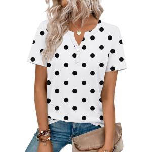 Zeagoo Womens Summer Tops V Neck Short Sleeve Shirts Dressy Casual Blouse Spring Vacation Tshirts Clothes(Polka Dots)