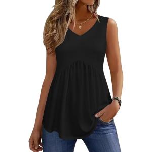 Zeagoo Womens Tops 2026 Flowy Peplum Summer V Neck Babydoll Tank Top Casual Beach Vacation Clothes(Black)