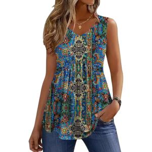 Zeagoo Womens Tops 2026 Flowy Peplum Summer V Neck Babydoll Tank Top Casual Beach Vacation Clothes(Mz779)