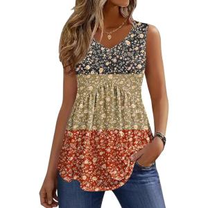 Zeagoo Womens Tops 2026 Flowy Peplum Summer V Neck Babydoll Tank Top Casual Beach Vacation Clothes(Xh553)