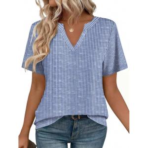 Zeagoo Womens Tops Short Sleeve V Neck Tee Shirts Cute Dressy Casual Clothing Business Work Blouse(Blue and White Stripes Tz273)