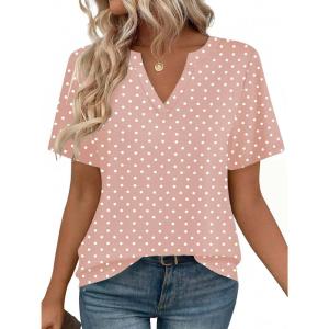 Zeagoo Womens Tops Short Sleeve V Neck Tee Shirts Cute Dressy Casual Clothing Business Work Blouse(Pink Polka Dots Jh1)
