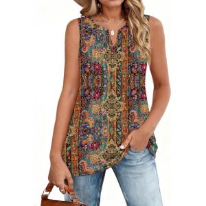 Zeagoo Womens Tops Summer Pleated Sleeveless Tank Top V Neck Dressy Casual Flowy Boho Tunic Shirts(Mz721)