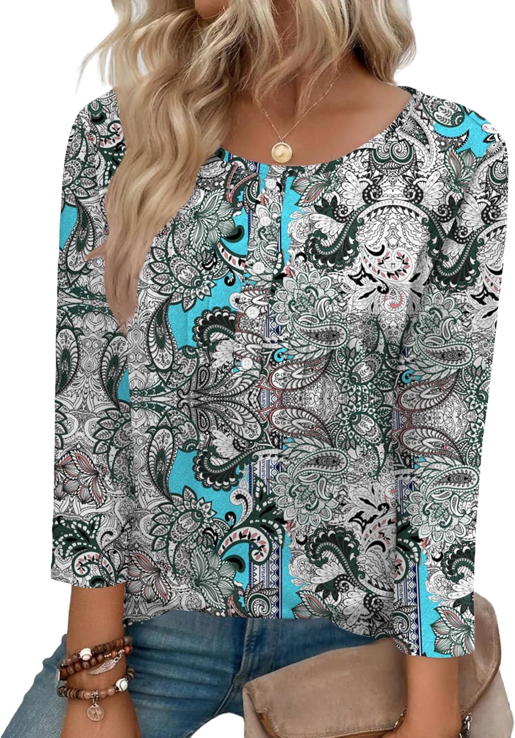 imageZeagoo 34 Length Sleeve Womens Tops Round Neck Casual Summer Tunic Tops Basic Tees Blouses Dressy TShirts Pleated ShirtsMz906