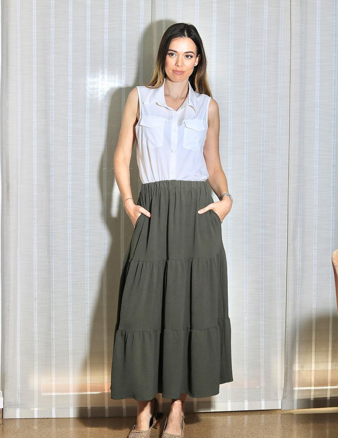 imageZeagoo Sleeveless Button Down Shirt for Women Casual V Neck Blouses Solid Collared Tops Summer Dressy ShirtsAawhite