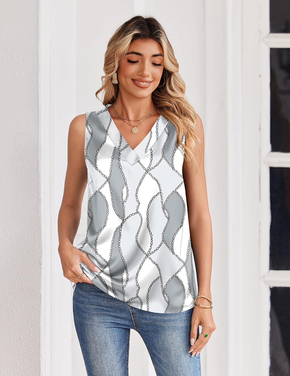 imageZeagoo Womens Silk Satin Tank Tops V Neck Casual Camisoles Sleeveless Business Work Blouses Dressy Summer ShirtsPjh611
