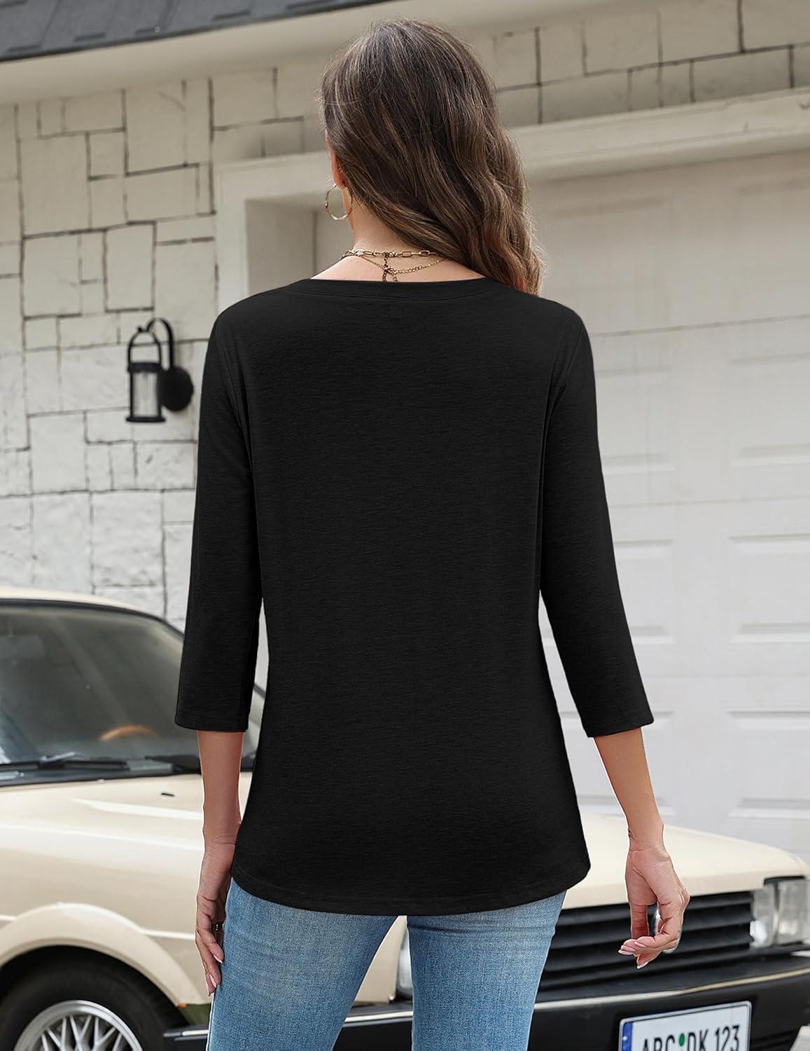 imageZeagoo Womens Tops 34 Length Sleeve T Shirts Dressy Casual Button Down Blouses Spring Fall ClothesBlack
