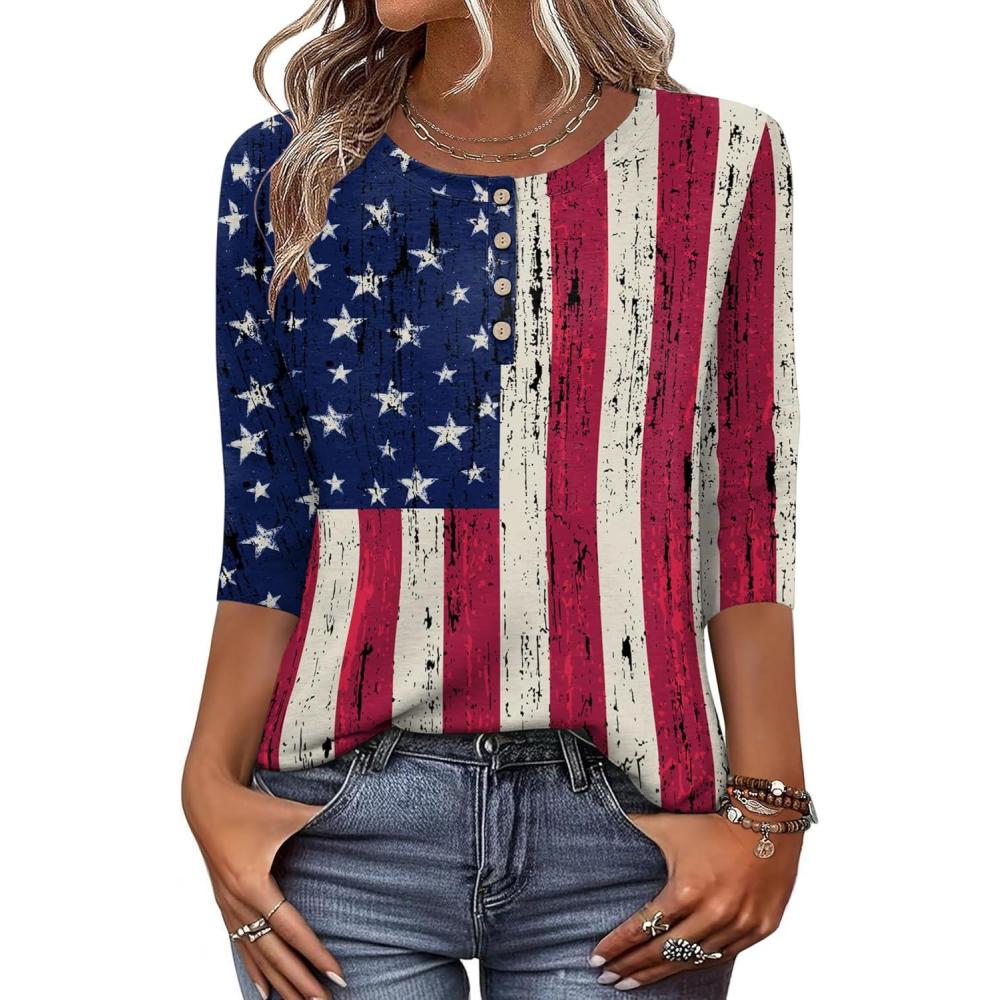 imageZeagoo 34 Length Sleeve Women Tops Crew Neck Blouses Dressy Casual Summer T Shirts Loose Fit Business Work ClothesGq38flag