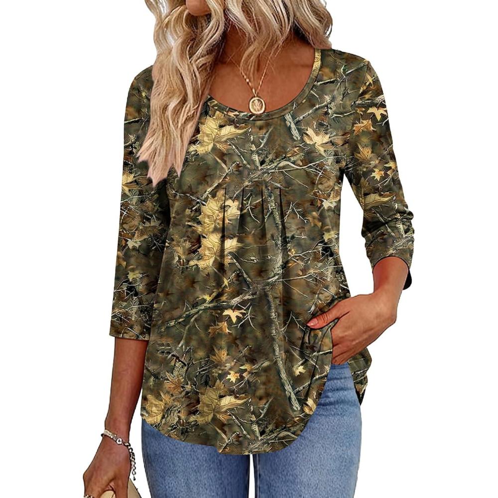 imageZeagoo 34 Sleeve Tops for Women Crew Neck Blouses Pleated Casual Shirts Fall Work Clothes 2026Multi 3