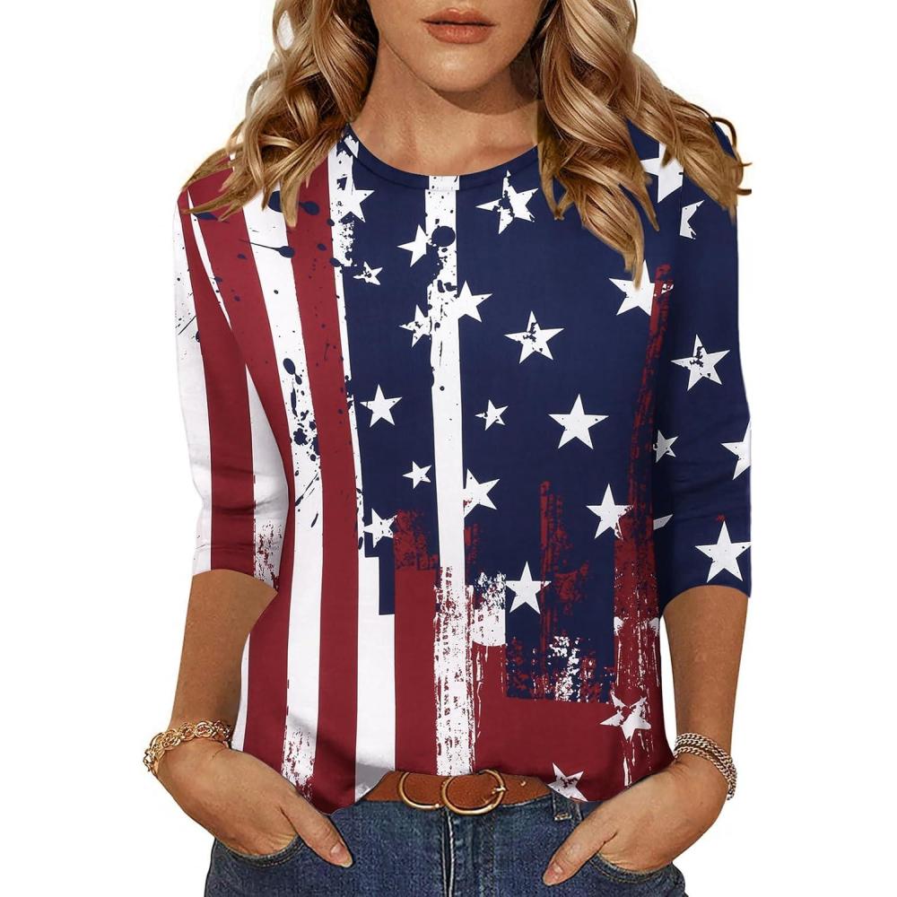 imageZeagoo Womens Casual 34 Sleeve TShirts Round Neck Cute Tunic Tops Basic Tees Blouses Business Work Tee TopFlaggq41