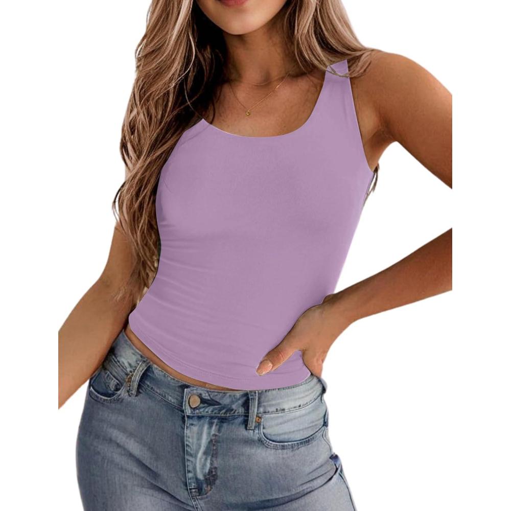 imageZeagoo Womens Double Lined Square Neck Tank Top Sleeveless Basic Crop Tops Trendy Going Out TopsLight Purple