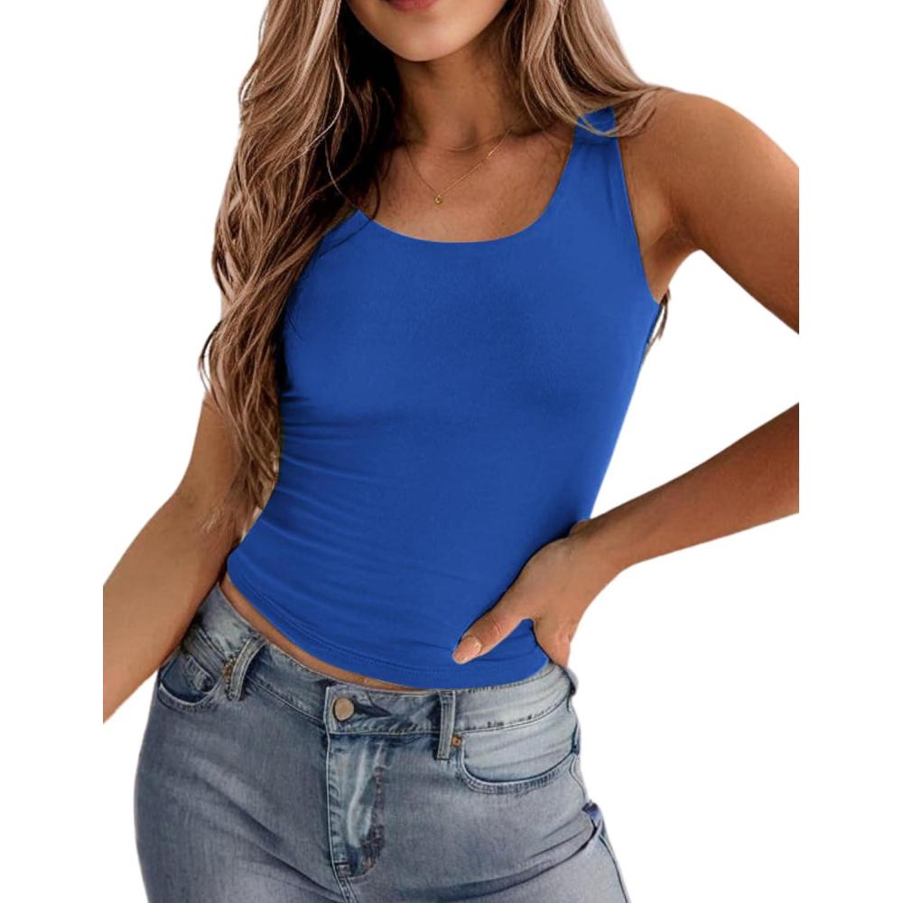 imageZeagoo Womens Double Lined Square Neck Tank Top Sleeveless Basic Crop Tops Trendy Going Out TopsRoyal Blue