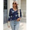 Zeagoo 3/4 Length Sleeve Womens Tops Casual V Neck Shirts Soft Basic Tees Business Work Blouses(Navy Floral)
