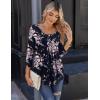 Zeagoo 3/4 Sleeve Tops for Women Crew Neck Blouses Pleated Casual Shirts Fall Work Clothes 2026(Black Floral)