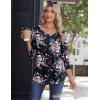 Zeagoo 3/4 Sleeve Tops for Women Crew Neck Blouses Pleated Casual Shirts Fall Work Clothes 2026(Black Floral)