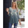 Zeagoo 3/4 Sleeve Tops for Women Crew Neck Blouses Pleated Casual Shirts Fall Work Clothes 2026(Floral Blue)