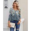 Zeagoo 3/4 Sleeve Tops for Women Crew Neck Blouses Pleated Casual Shirts Fall Work Clothes 2026(Floral Blue)