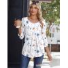 Zeagoo 3/4 Sleeve Tops for Women Crew Neck Blouses Pleated Casual Shirts Fall Work Clothes 2026(Floral White)