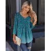 Zeagoo 3/4 Sleeve Tops for Women Crew Neck Blouses Pleated Casual Shirts Fall Work Clothes 2026(Leaf Blue)