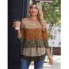 Zeagoo 3/4 Sleeve Tops for Women Crew Neck Blouses Pleated Casual Shirts Fall Work Clothes 2026(Stripe Brown)