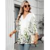 Zeagoo Womens 3/4 Length Sleeve Tops V Neck Tunic Casual Dressy Blouse Floral Printed Shirts(Green Leaf on White Wf135)