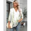 Zeagoo Womens 3/4 Length Sleeve Tops V Neck Tunic Casual Dressy Blouse Floral Printed Shirts(Green Leaf on White Wf135)