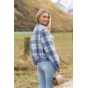 Zeagoo Womens Cropped Jacket Stand Collar Long Sleeve Zip Up Shackets Bomber Jacket Coats with Pockets(Blue Plaid Flannel)