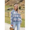 Zeagoo Womens Cropped Jacket Stand Collar Long Sleeve Zip Up Shackets Bomber Jacket Coats with Pockets(Blue Plaid Flannel)
