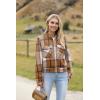 Zeagoo Womens Cropped Jacket Stand Collar Long Sleeve Zip Up Shackets Bomber Jacket Coats with Pockets(Khaki Plaid Flannel)