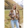 Zeagoo Womens Cropped Jacket Stand Collar Long Sleeve Zip Up Shackets Bomber Jacket Coats with Pockets(Khaki Plaid Flannel)