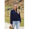 Zeagoo Womens Cropped Jacket Stand Collar Long Sleeve Zip Up Shackets Bomber Jacket Coats with Pockets(Navy Blue)