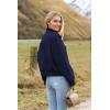 Zeagoo Womens Cropped Jacket Stand Collar Long Sleeve Zip Up Shackets Bomber Jacket Coats with Pockets(Navy Blue)
