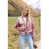 Zeagoo Womens Cropped Jacket Stand Collar Long Sleeve Zip Up Shackets Bomber Jacket Coats with Pockets(Pink Plaid Flannel)