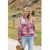Zeagoo Womens Cropped Jacket Stand Collar Long Sleeve Zip Up Shackets Bomber Jacket Coats with Pockets(Pink Plaid Flannel)