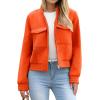 Zeagoo Womens Cropped Jacket Stand Collar Long Sleeve Zip Up Shackets Bomber Jacket Coats with Pockets(Pumpkin)
