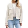 Zeagoo Womens Cropped Jacket Stand Collar Long Sleeve Zip Up Shackets Bomber Jacket Coats with Pockets(White)