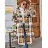 Zeagoo Womens Plus Size Flannel Plaid Button Down Shirts Long Sleeve Lounge Lapel Tartan Shacket Jacket Long Coats 2024(Brown)