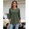 Zeagoo Womens Tops 3/4 Length Sleeve T Shirts Dressy Casual Button Down Blouses Spring Fall Clothes(Army Green)