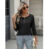 Zeagoo Womens Tops 3/4 Length Sleeve T Shirts Dressy Casual Button Down Blouses Spring Fall Clothes(Black)