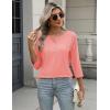 Zeagoo Womens Tops 3/4 Length Sleeve T Shirts Dressy Casual Button Down Blouses Spring Fall Clothes(Coral Pink)