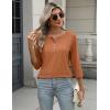 Zeagoo Womens Tops 3/4 Length Sleeve T Shirts Dressy Casual Button Down Blouses Spring Fall Clothes(Light Brown)