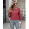 Zeagoo Womens Tops 3/4 Length Sleeve T Shirts Dressy Casual Button Down Blouses Spring Fall Clothes(Red)