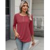 Zeagoo Womens Tops 3/4 Length Sleeve T Shirts Dressy Casual Button Down Blouses Spring Fall Clothes(Red)