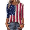 Zeagoo 3/4 Length Sleeve Women Tops Crew Neck Blouses Dressy Casual Summer T Shirts Loose Fit Business Work Clothes(Gq38-flag)