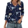 Zeagoo 3/4 Length Sleeve Womens Tops Casual V Neck Shirts Soft Basic Tees Business Work Blouses(Navy Floral)