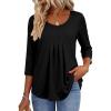 Zeagoo 3/4 Sleeve Tops for Women Crew Neck Blouses Pleated Casual Shirts Fall Work Clothes 2026(Black)