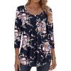Zeagoo 3/4 Sleeve Tops for Women Crew Neck Blouses Pleated Casual Shirts Fall Work Clothes 2026(Black Floral)